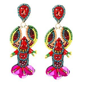 BNWT Mardi Gras Earrings Dangle Crawfish Beaded New Orleans Carnival Parade